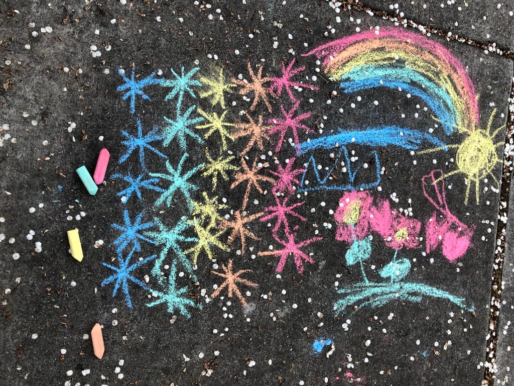 Chalk drawing on the sidewalk outside our home